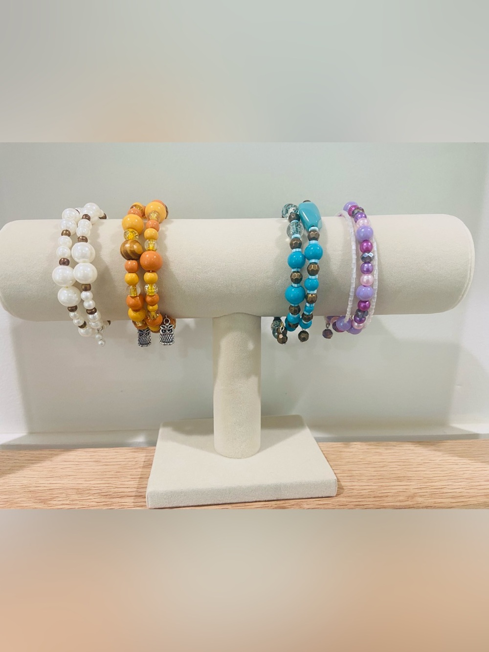 Set of 4 Colorful New Handcrafted Beaded Memory Wire Bracelets